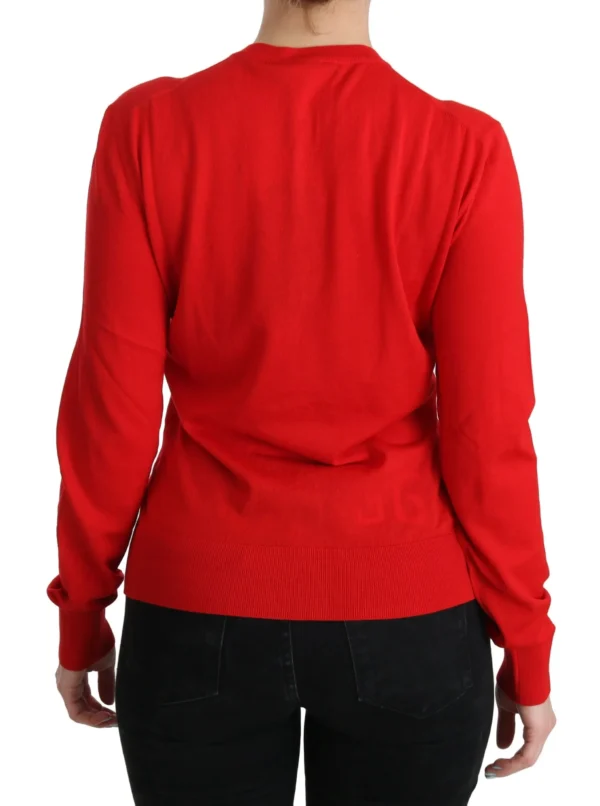 Dolce & Gabbana Women's Red Wool Crystal Floral Cardigan Sweater