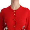 Dolce & Gabbana Women's Red Wool Crystal Floral Cardigan Sweater