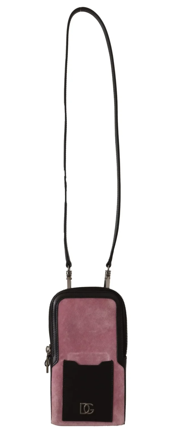 Dolce & Gabbana Women's Elegant Pink Velvet Phone Pouch with Strap