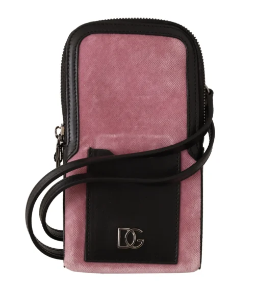 Dolce & Gabbana Women's Elegant Pink Velvet Phone Pouch with Strap