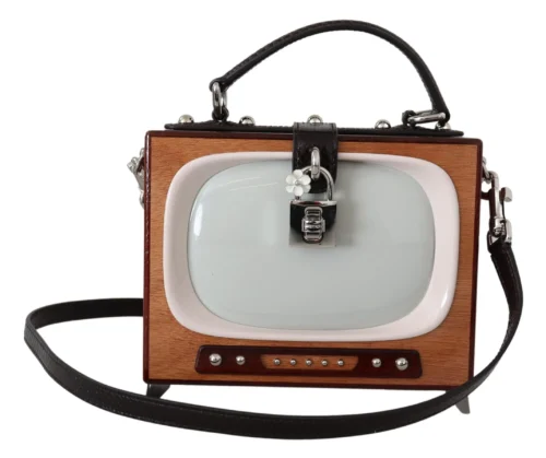 Dolce & Gabbana Women's Chic Brass Television Bag Purse with Padlock