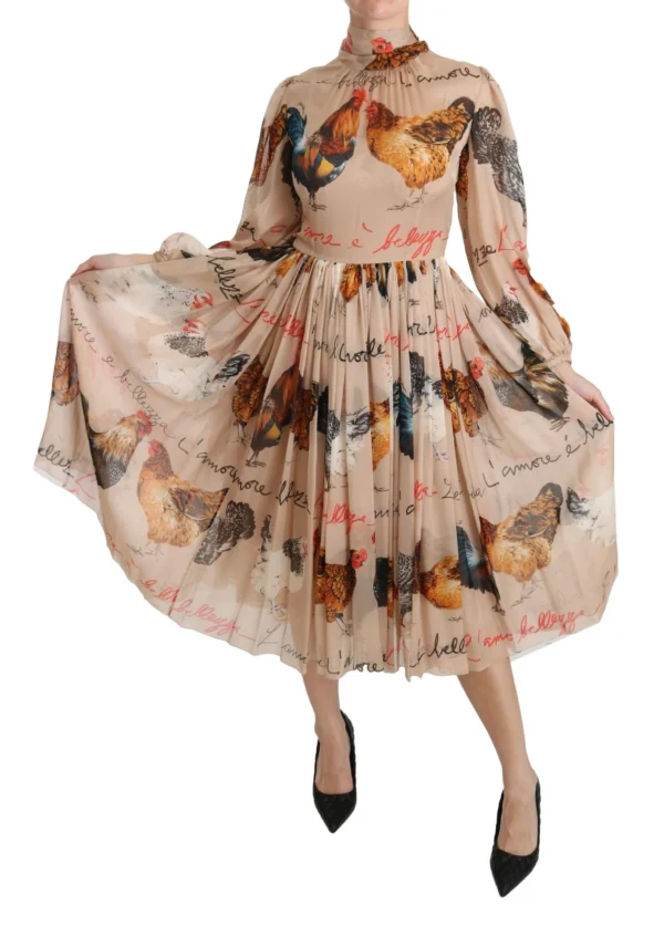 Dolce & Gabbana Women's Elegant Sheath Midi Rooster Print Dress
