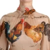 Dolce & Gabbana Women's Elegant Sheath Midi Rooster Print Dress