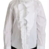 Dolce & Gabbana Women's White Ruffle Collared Blouse Cotton Top