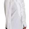 Dolce & Gabbana Women's White Ruffle Collared Blouse Cotton Top