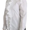 Dolce & Gabbana Women's White Ruffle Collared Blouse Cotton Top