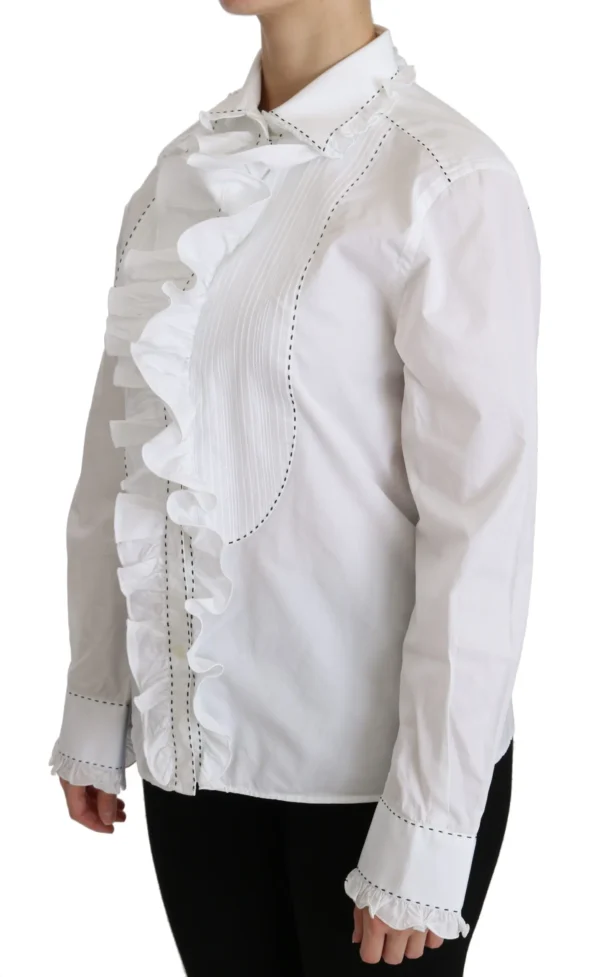 Dolce & Gabbana Women's White Ruffle Collared Blouse Cotton Top