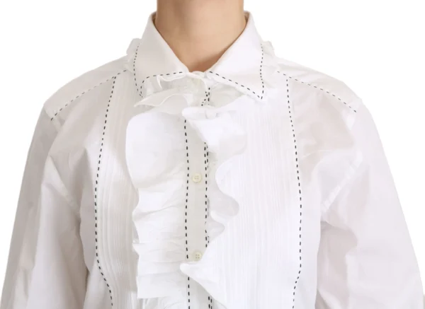 Dolce & Gabbana Women's White Ruffle Collared Blouse Cotton Top