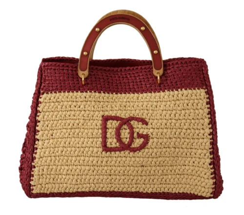 Dolce & Gabbana Women's Chic Beige Raffia Tote with Maroon Accents
