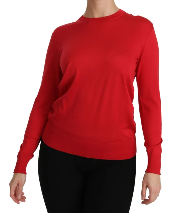 Dolce & Gabbana Women's Elegant Red Silk Crew Neck Sweater