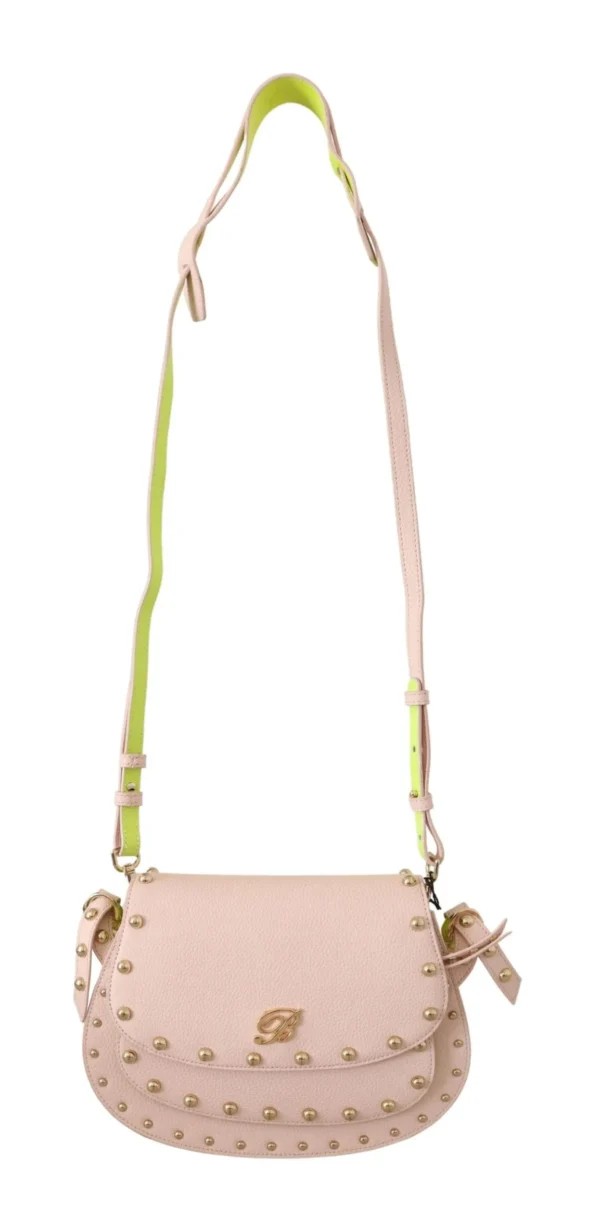 Blumarine Women's Elegant Leather Shoulder Flap Bag in Pink & Green