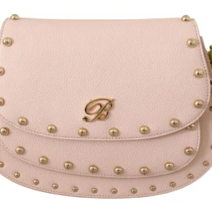 Blumarine Women's Elegant Leather Shoulder Flap Bag in Pink & Green
