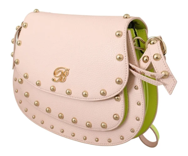 Blumarine Women's Elegant Leather Shoulder Flap Bag in Pink & Green
