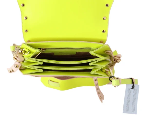 Blumarine Women's Elegant Leather Shoulder Flap Bag in Pink & Green