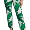Dolce & Gabbana Women's Elegant Green Brocade Pants with Banana Leaf Print