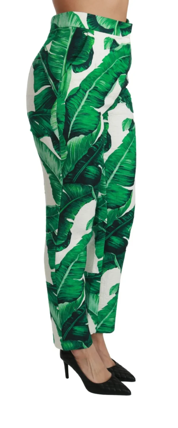 Dolce & Gabbana Women's Elegant Green Brocade Pants with Banana Leaf Print