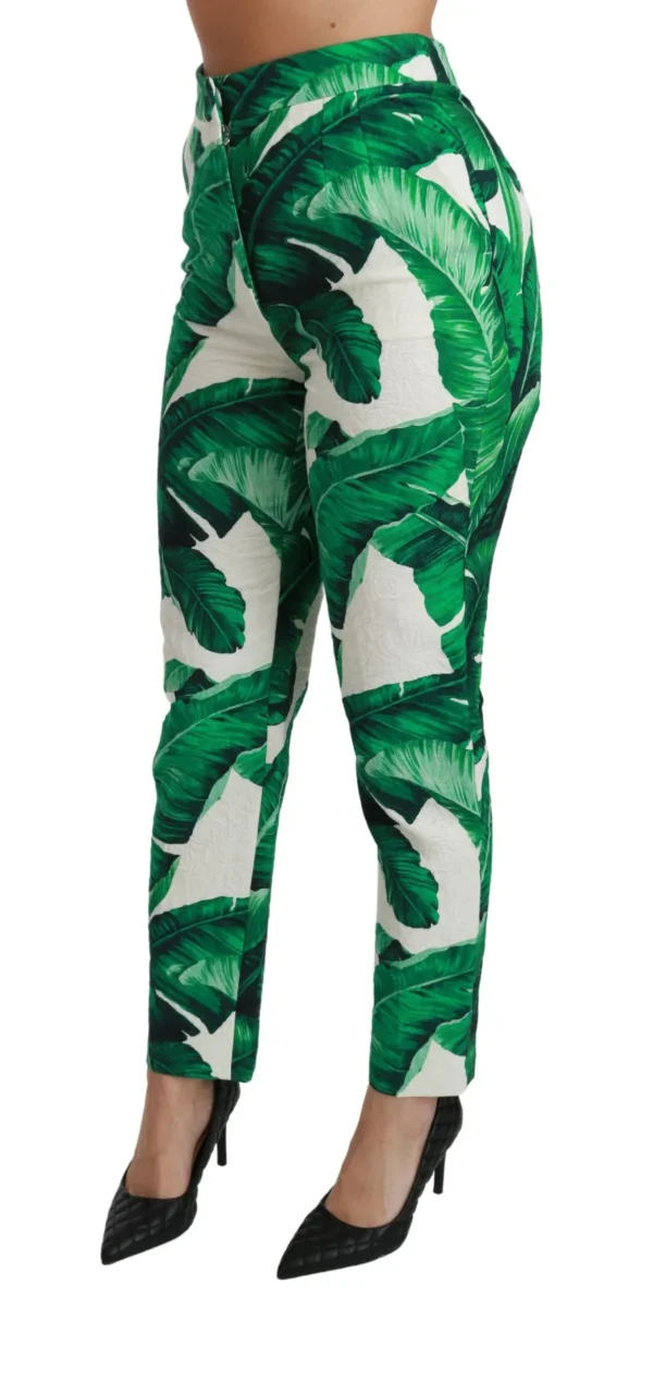 Dolce & Gabbana Women's Elegant Green Brocade Pants with Banana Leaf Print