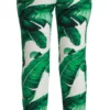Dolce & Gabbana Women's Elegant Green Brocade Pants with Banana Leaf Print