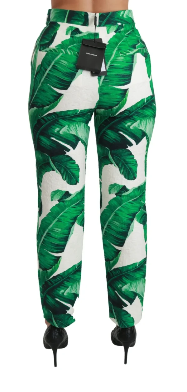 Dolce & Gabbana Women's Elegant Green Brocade Pants with Banana Leaf Print