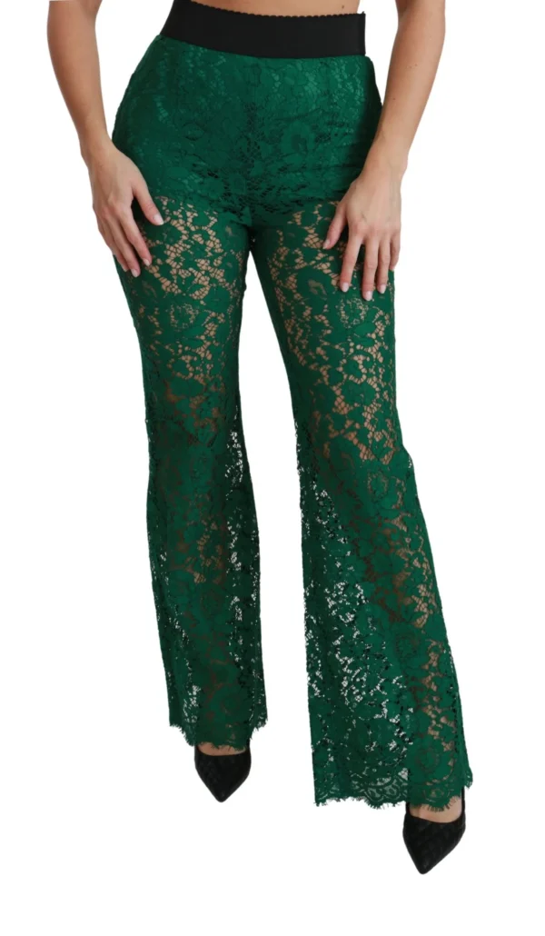 Dolce & Gabbana Women's Elegant Green Lace Detailed Pants