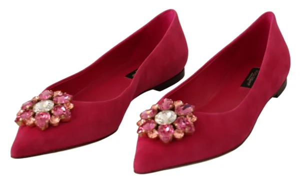 Dolce & Gabbana Women's Embellished Crystal Suede Flats in Pink