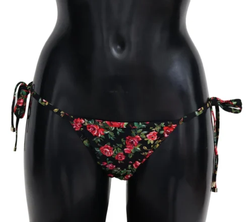 Dolce & Gabbana Women's Elegant Black Roses Print Bikini Bottom