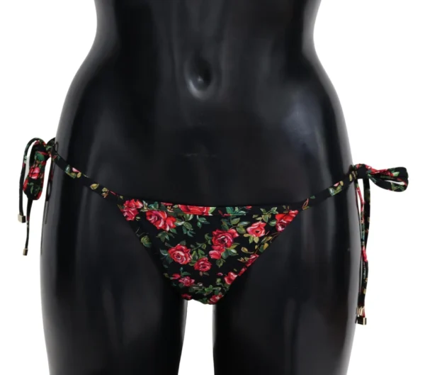 Dolce & Gabbana Women's Elegant Black Roses Print Bikini Bottom