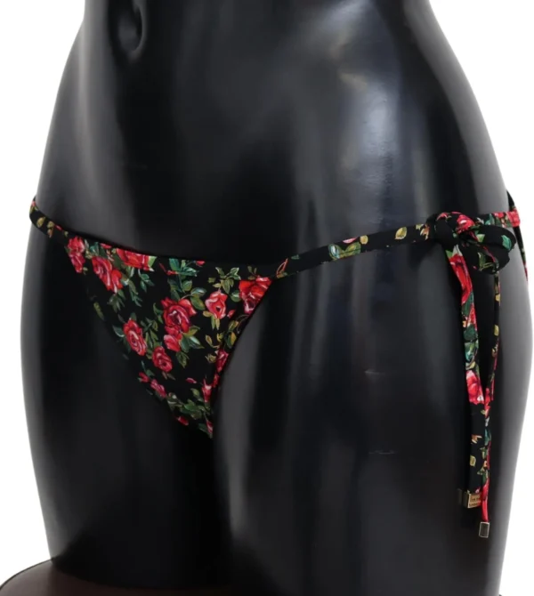 Dolce & Gabbana Women's Elegant Black Roses Print Bikini Bottom