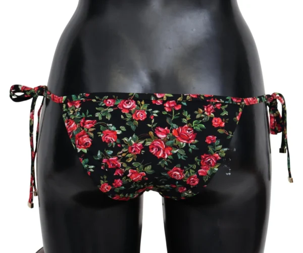 Dolce & Gabbana Women's Elegant Black Roses Print Bikini Bottom