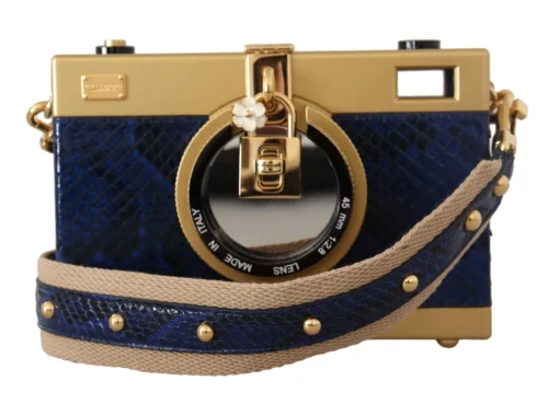 Dolce & Gabbana Women's Elegant Blue Gold Wood Camera Box Bag