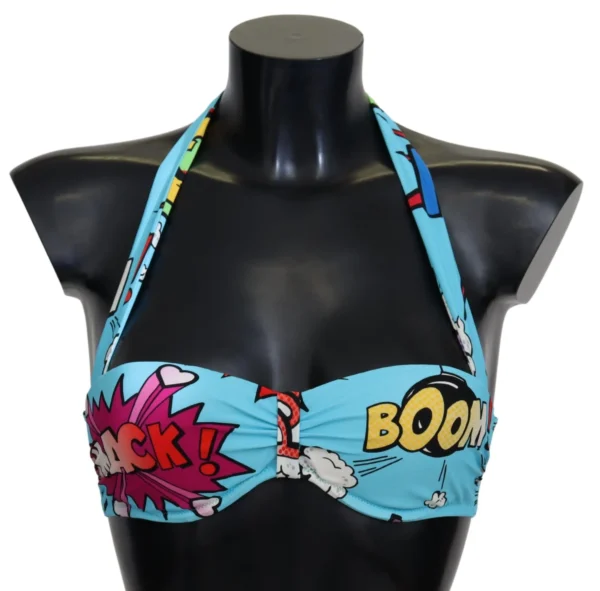 Dolce & Gabbana Women's Chic Light Blue Cartoon Print Bikini Top