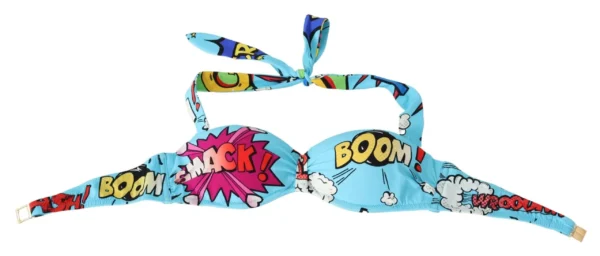 Dolce & Gabbana Women's Chic Light Blue Cartoon Print Bikini Top