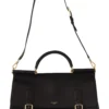 Dolce & Gabbana Women's Elegant XL Sicily Black Leather Bag with Gold Accents