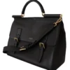 Dolce & Gabbana Women's Elegant XL Sicily Black Leather Bag with Gold Accents