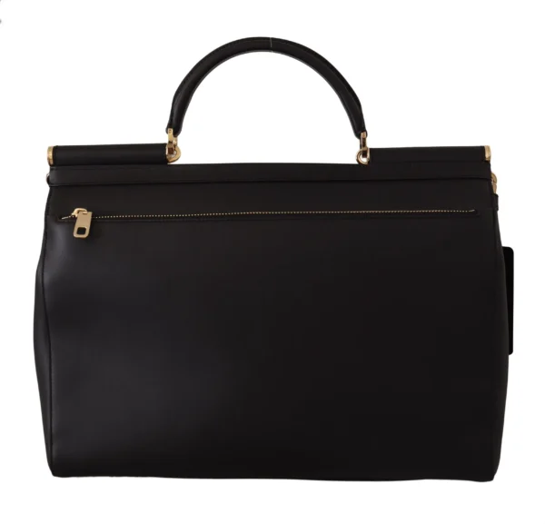 Dolce & Gabbana Women's Elegant XL Sicily Black Leather Bag with Gold Accents