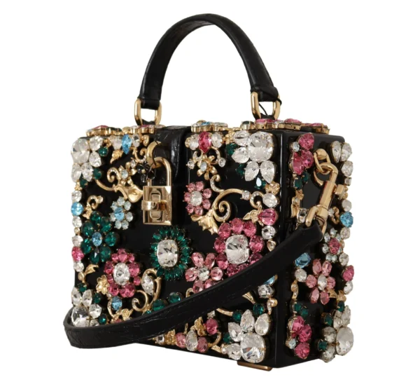 Dolce & Gabbana Women's Exotic Black Croc Box Bag with Crystals