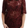 Dolce & Gabbana Women's Maroon Floral Lace Short Sleeve Blouse
