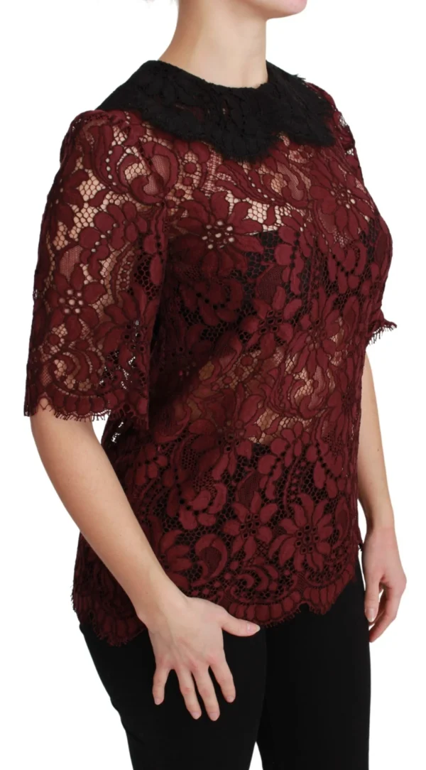 Dolce & Gabbana Women's Maroon Floral Lace Short Sleeve Blouse