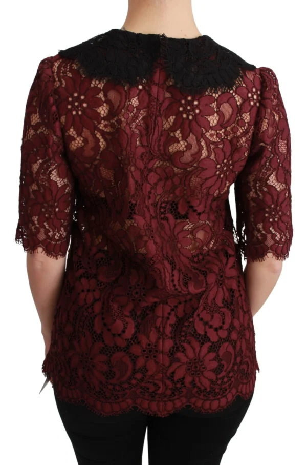 Dolce & Gabbana Women's Maroon Floral Lace Short Sleeve Blouse