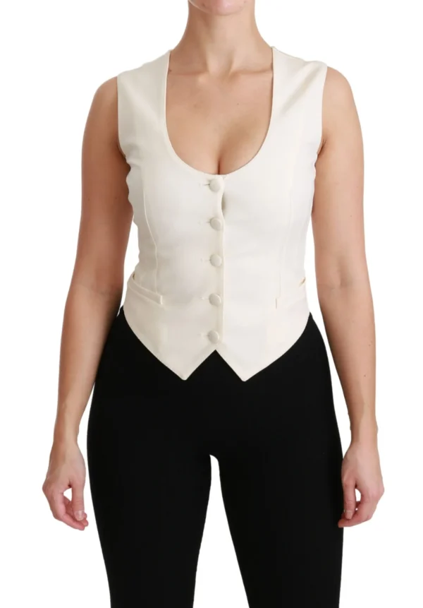 Dolce & Gabbana Women's Elegant White Sleeveless Wool-Silk Blend Vest