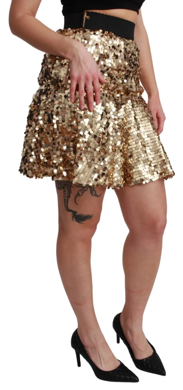 Dolce & Gabbana Women's Gold Sequined High Waist A-Line Mini Skirt