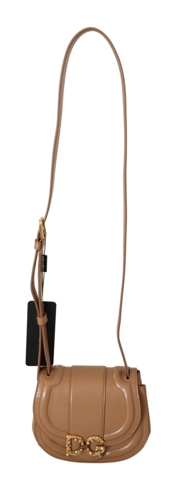 Dolce & Gabbana Women's Elegant Beige Leather Shoulder Bag with Gold Detailing