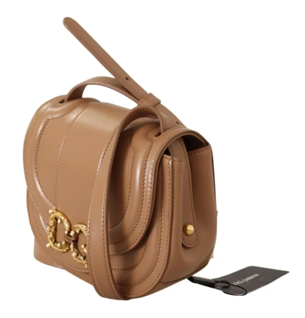 Dolce & Gabbana Women's Elegant Beige Leather Shoulder Bag with Gold Detailing