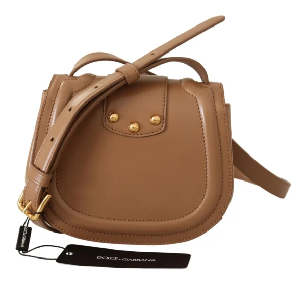 Dolce & Gabbana Women's Elegant Beige Leather Shoulder Bag with Gold Detailing