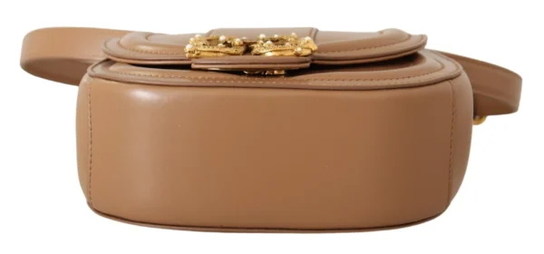 Dolce & Gabbana Women's Elegant Beige Leather Shoulder Bag with Gold Detailing