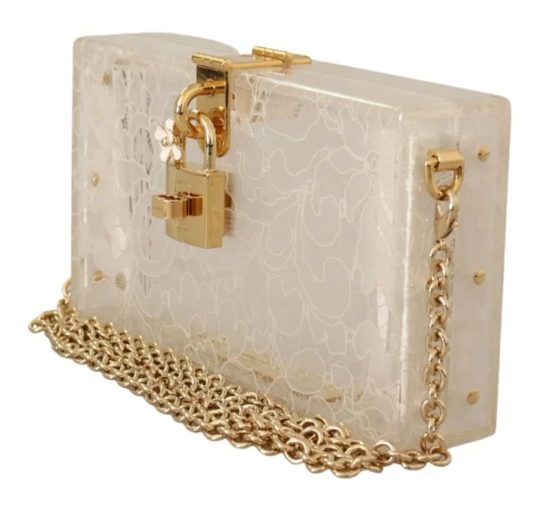 Dolce & Gabbana Women's Chic White Box Clutch with Detachable Gold Chain