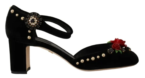 Dolce & Gabbana Women's Floral Embellished T-Strap Heels Sandals