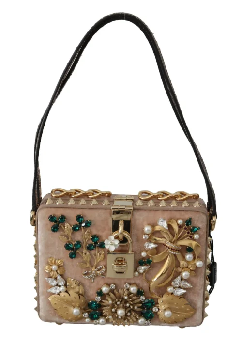 Dolce & Gabbana Women's Elegant Pink Silk Blend Crystal Clutch Box Bag