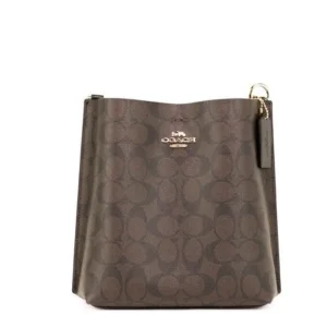 COACH Women's Alice Small Brown Black Crossgrain Leather Satchel Crossbody Bag