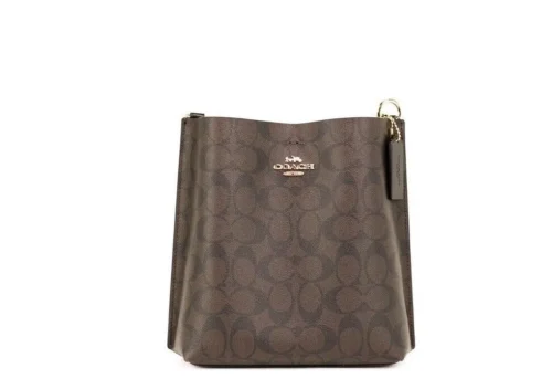 COACH Women's Mollie 22 Small Brown Black Coated Canvas Bucket Crossbody Handbag